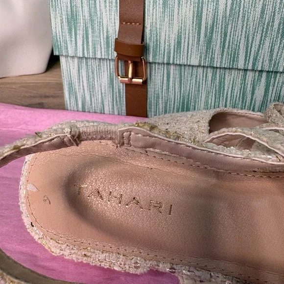 Tahari Cream Textured Flats with Buckle - Picture 6 of 10